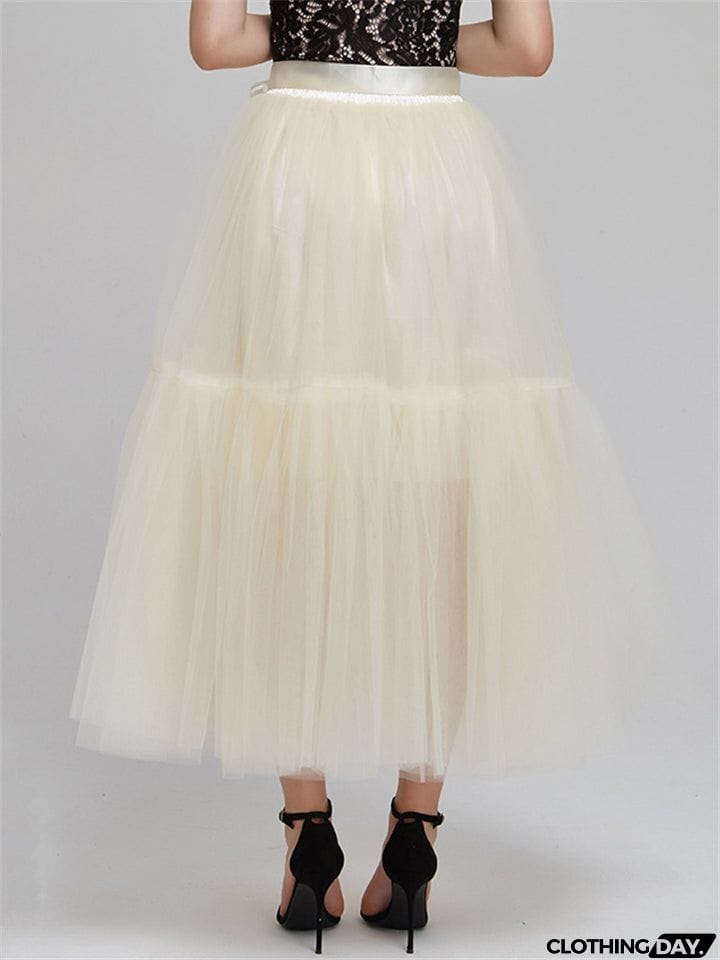 Casual Graceful Multiple Layers Solid Color Free Size Tulle Skirts