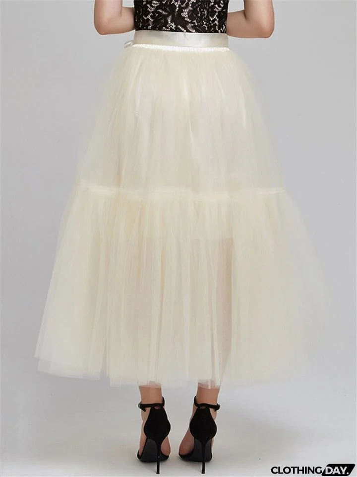 Casual Graceful Multiple Layers Solid Color Free Size Tulle Skirts
