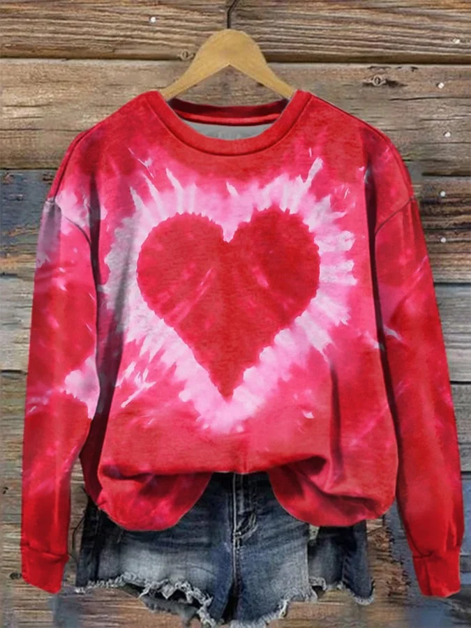 Women's Heart Tie Dye Print Sweatshirt