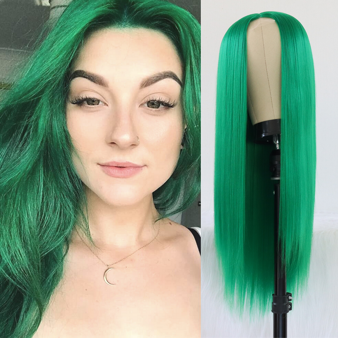 Jewtribute Hair®|Long Straight Green Color Synthetic Lace Wigs