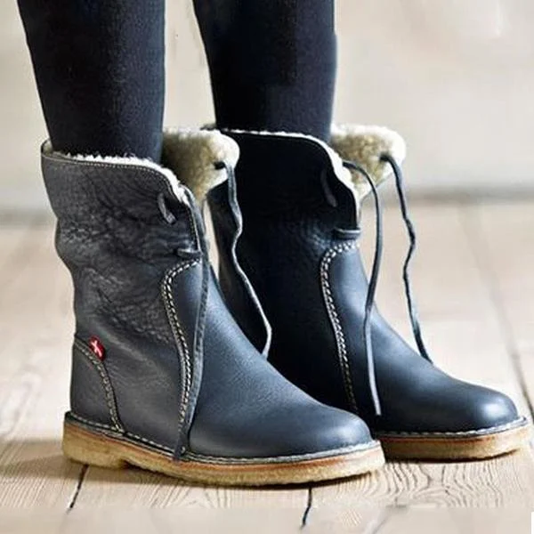 Women Winter Vintage Boots Warm Unisex Lace-Up Shoes
