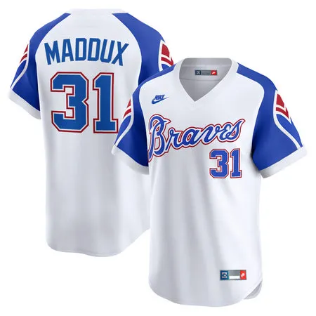 Youth Atlanta Braves #31 Greg Maddux Nike White Throwback Cooperstown Collection Limited Jersey