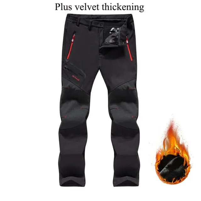 Men's Pants Winter Fleece Warm Oversized Outdoor Hiking Camping Sports Trousers Casual Soft Waterproof Cargo Pants Plus Size