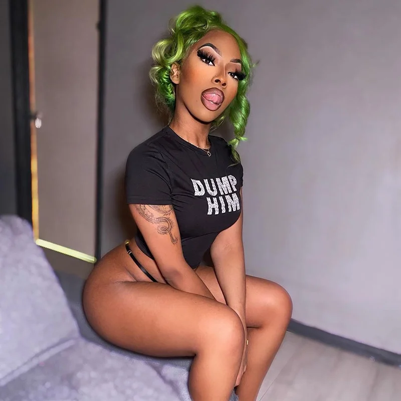 Uveng Uveng Women's Summer New Street Wearing Round Neck Short Letter Print Short T-Shirt