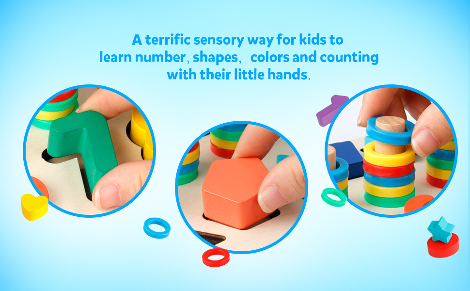 Wooden Math Blocks Sorting Puzzle Board Kids Early Education Shape Sorter