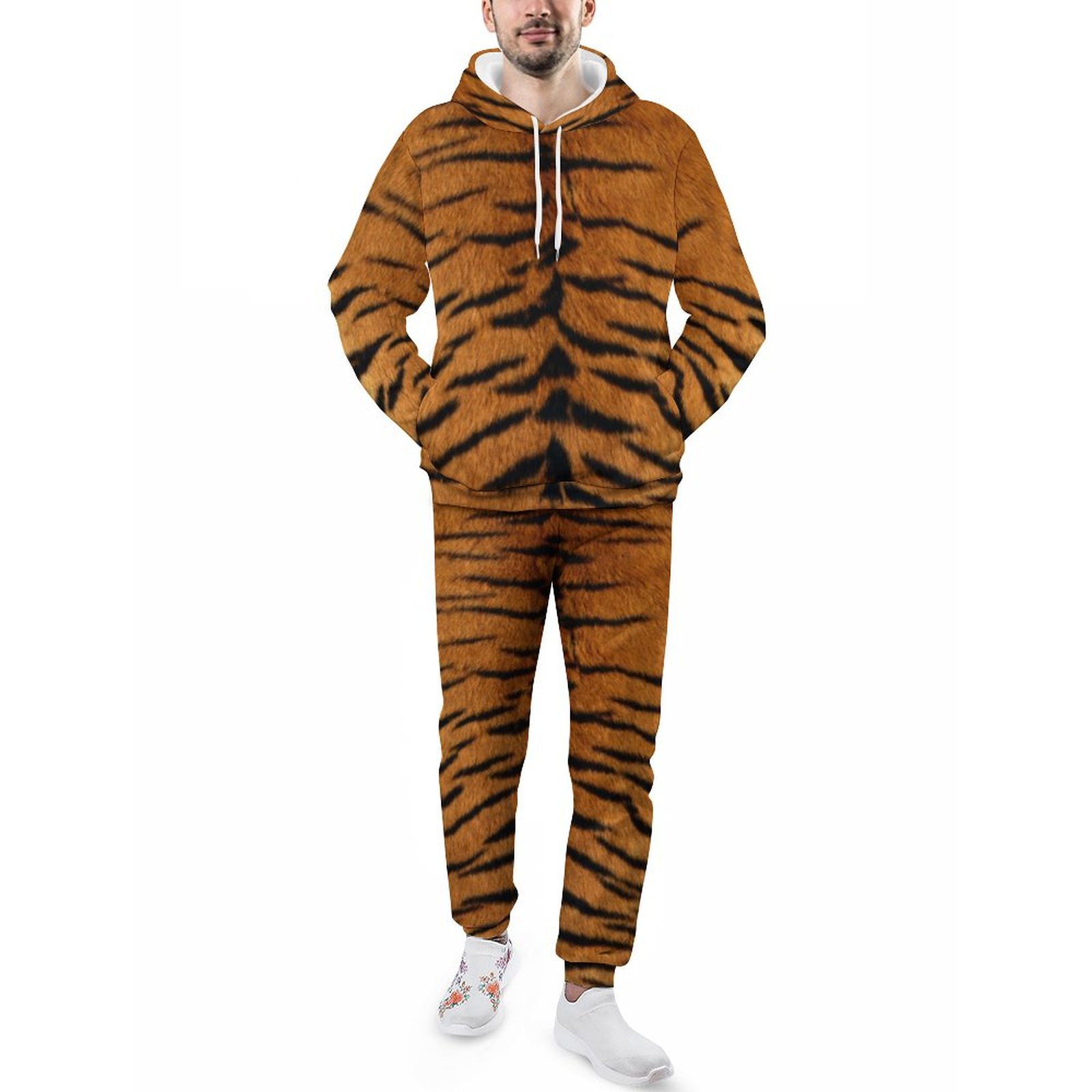 Faux Siberian Tiger Skin Men's Tracksuit 2 Piece Hoodie Sweatsuit Sets Guys Streetwear Jogging Athletic Suits S-5Xl