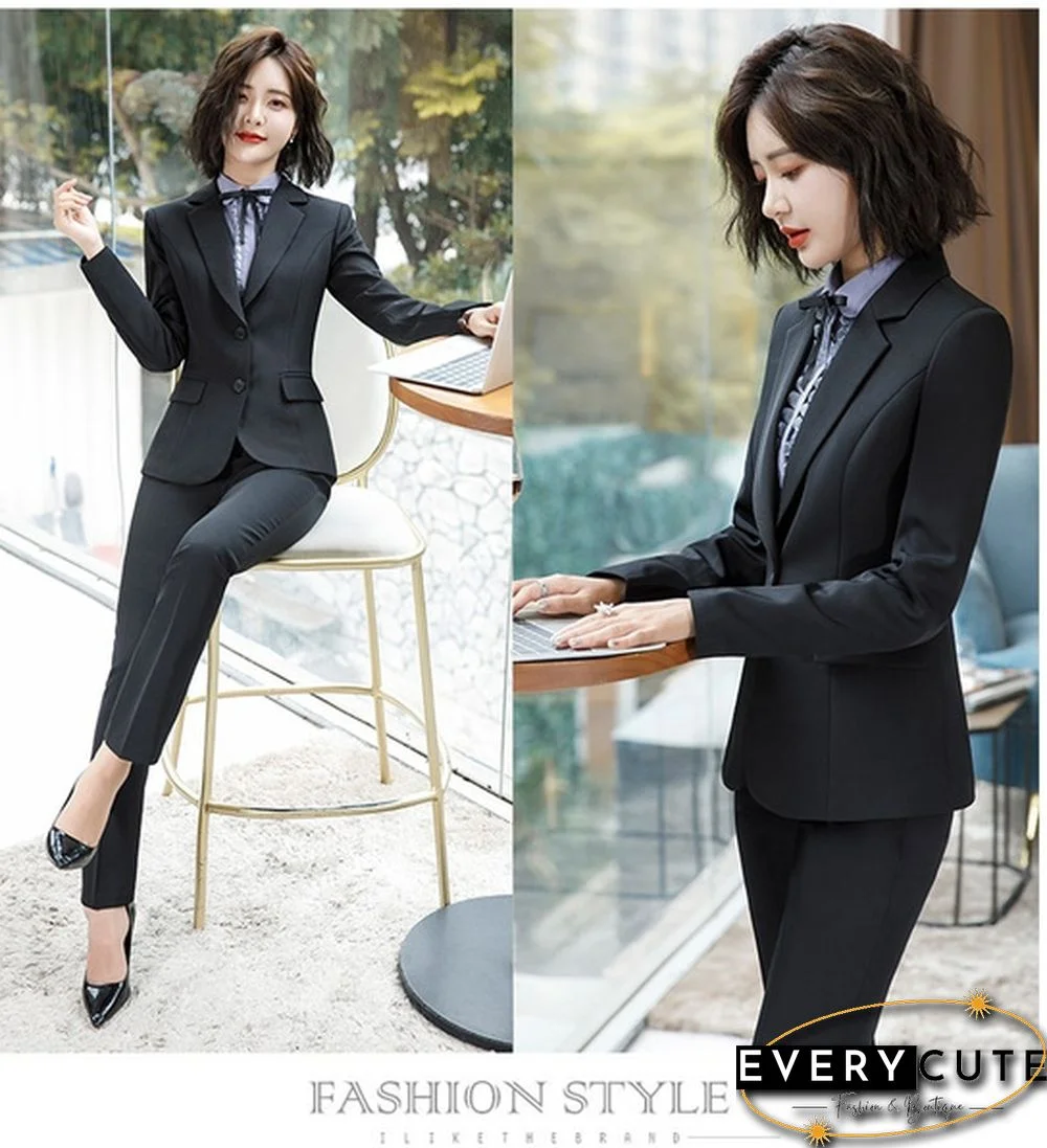S-4Xl New Fashion 2 Piece Set Women Pantsuits Slim Work Wear Office Ladies Long Sleeve Blazer And Pants Outfits Pant Suits