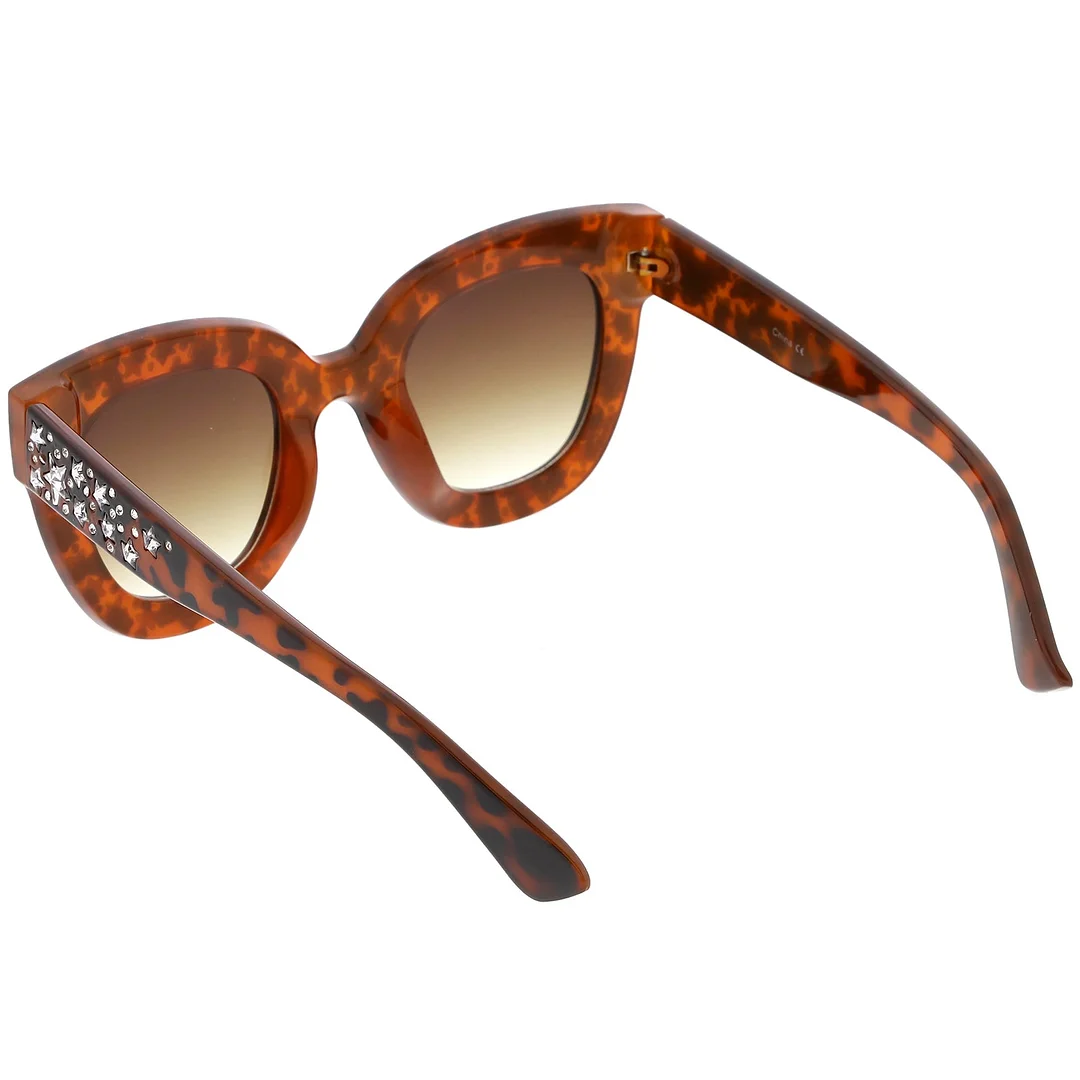 Oversize Star Rhinestones Cat Eye glasses Wide Arms Square Lens 48mm