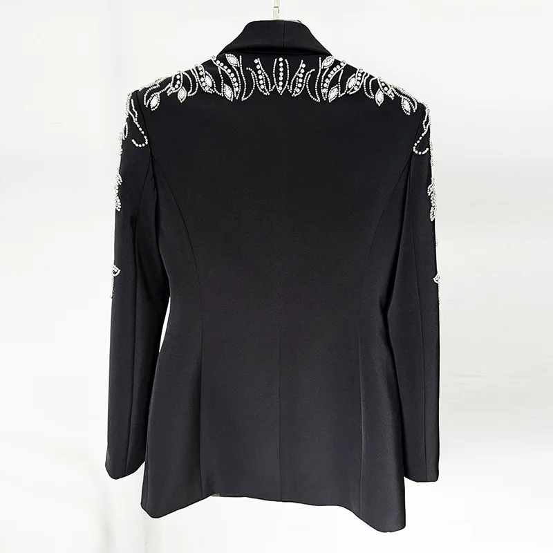 Nigikala Nigikala New Star Fashion Heavy Industry Diamond Nail Beads Blazer Open Fork Fishtail Long Dress