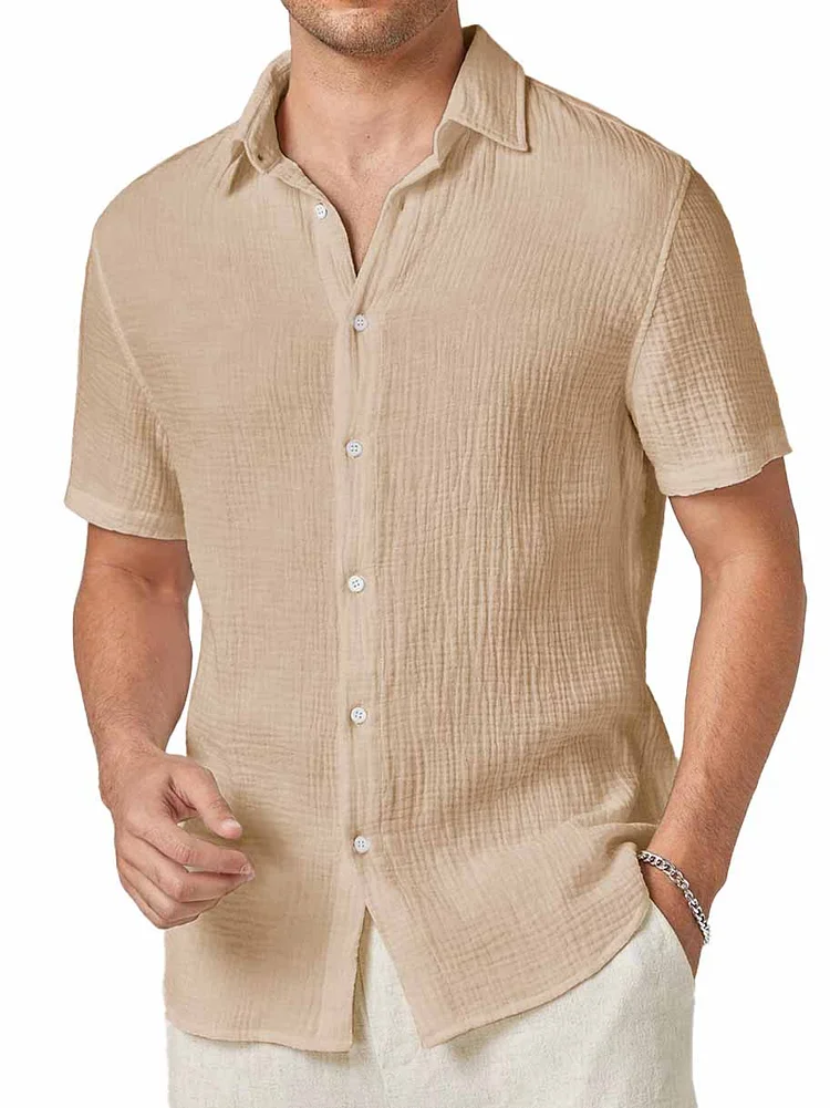 Men's Hawaiian Pleated Fabric Short Sleeve Shirt