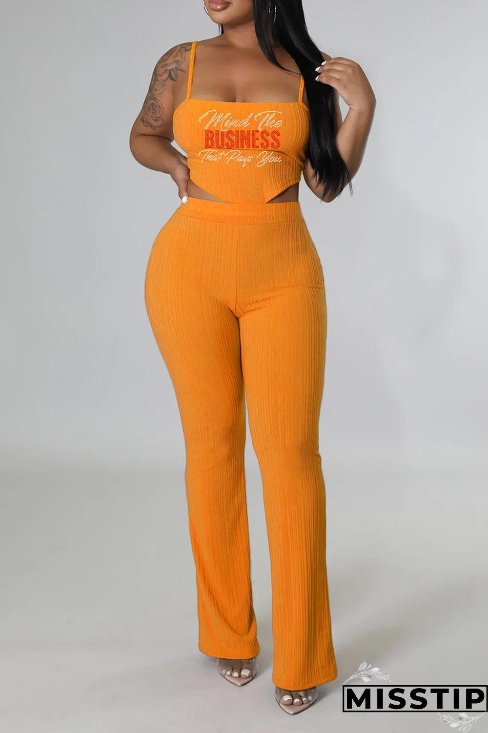 Black Fashion Print Patchwork Spaghetti Strap Sleeveless Two Pieces