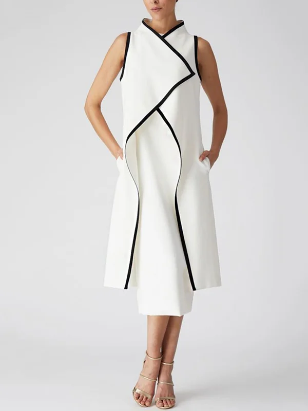 Sleeveless Solid Color Midi Dresses&Outwears Two Pieces Set