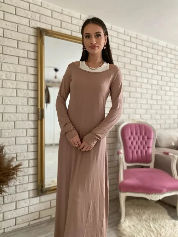 Athvotar Athvotar Sales 2025 New Long-Sleeved Splicing Fake Two Vest Sexy Modale Temperament Dress