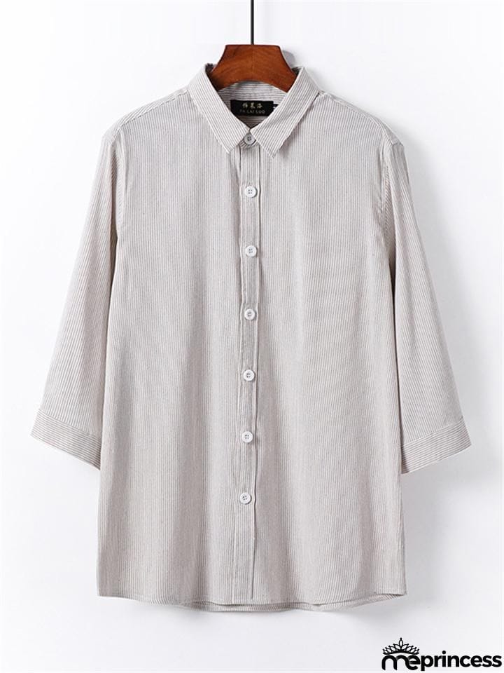 Loose Casual Comfy Striped Full Buttons Long Sleeve Shhirts