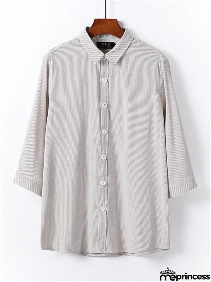 Loose Casual Comfy Striped Full Buttons Long Sleeve Shhirts