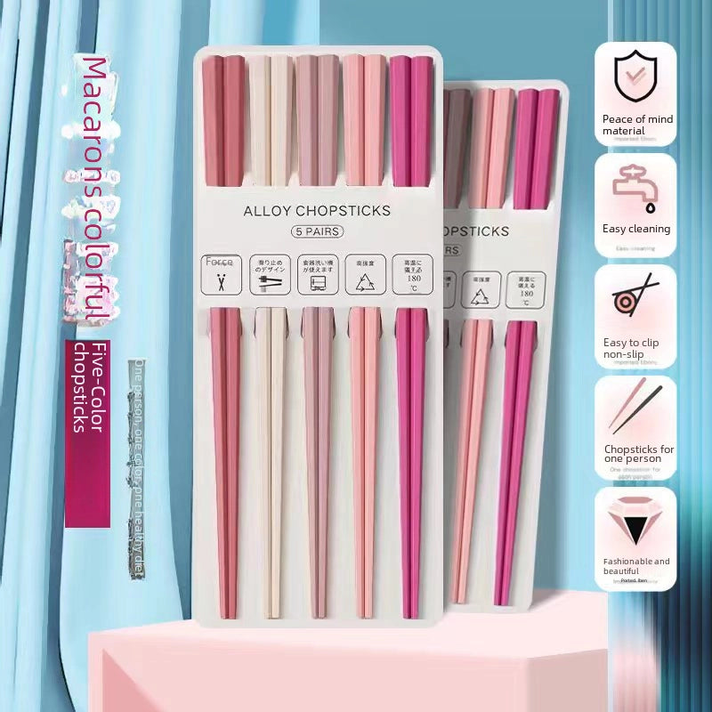 Alloy Chopsticks Macaron Hexagonal Small Fresh Morandi Chopsticks One Person One Chopsticks Household New Tableware Chopsticks