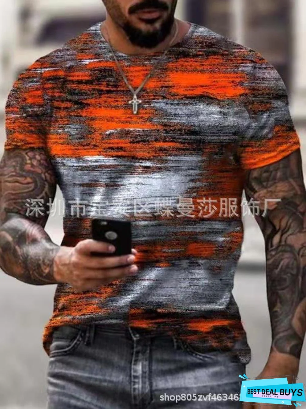 T-Shirt Color Blocking 3D Graphic Printing Night Street Fashion Round Neck Multicolor Short Sleeves