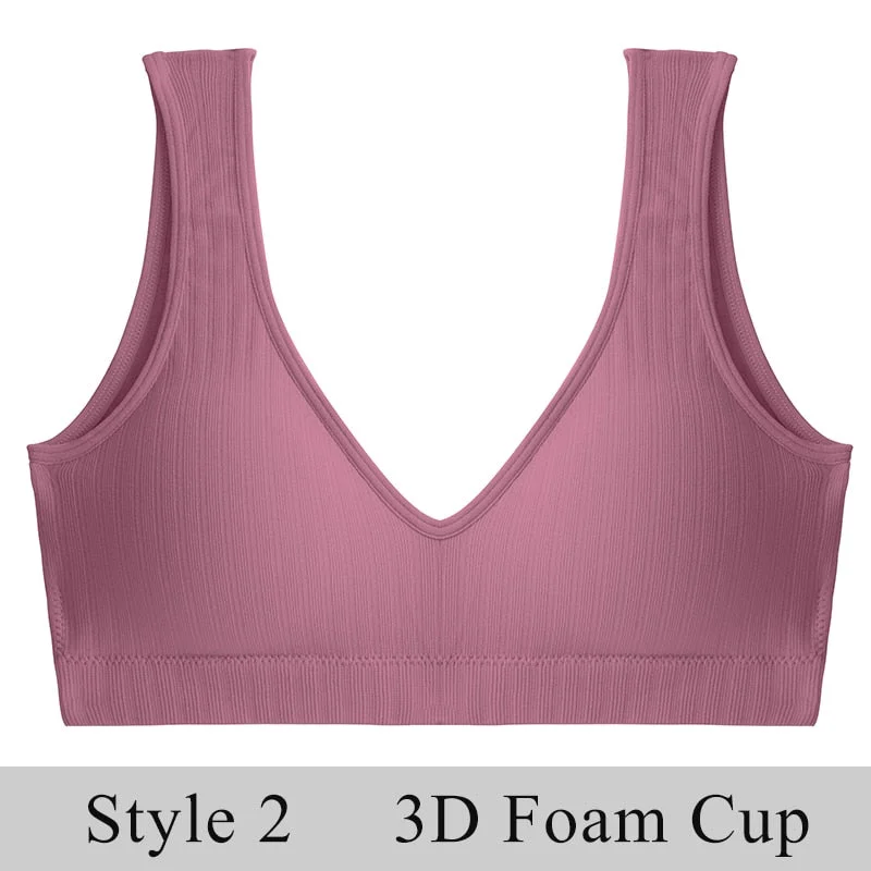 FINETOO Women Seamless Bralette Underwear Push Up U-Back Intimates Lingerie Femme Short Cropped Top Sexy V-Neck Bra Tank Tops