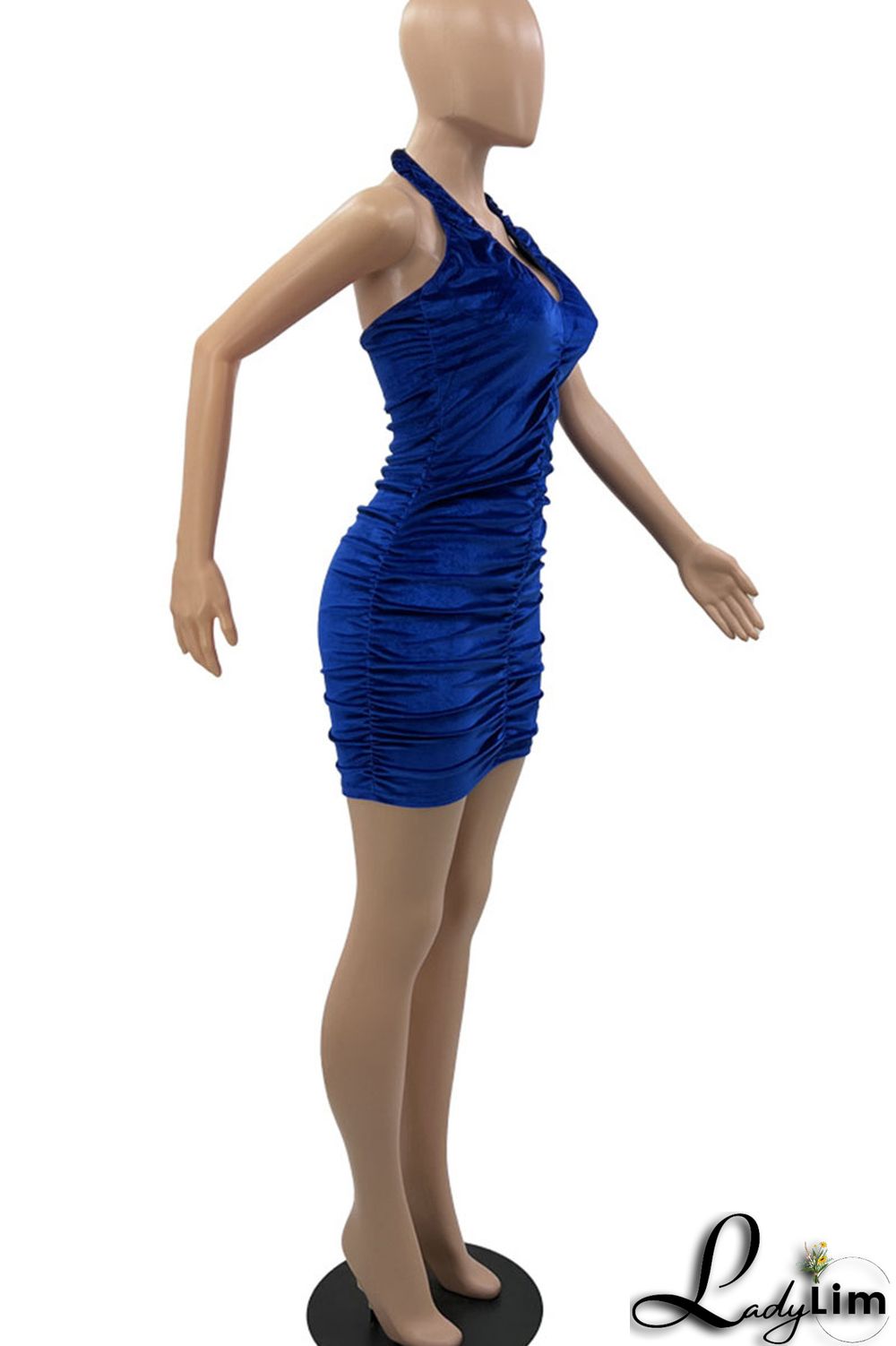 Black Sexy Solid Split Joint Fold Halter Pencil Skirt Dresses