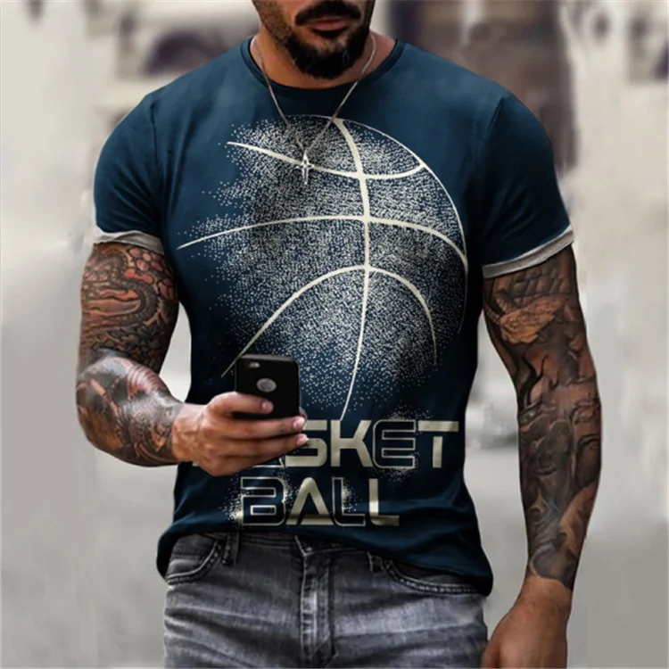 Retro Basketball Print Short-sleeved Summer Men's T-Shirts at Hiphopee