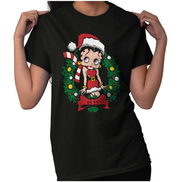 Betty Boop Cartoon Christmas Cute Vintage Womens Graphic Crewneck T Shirt Tee - BlackFridayBuys