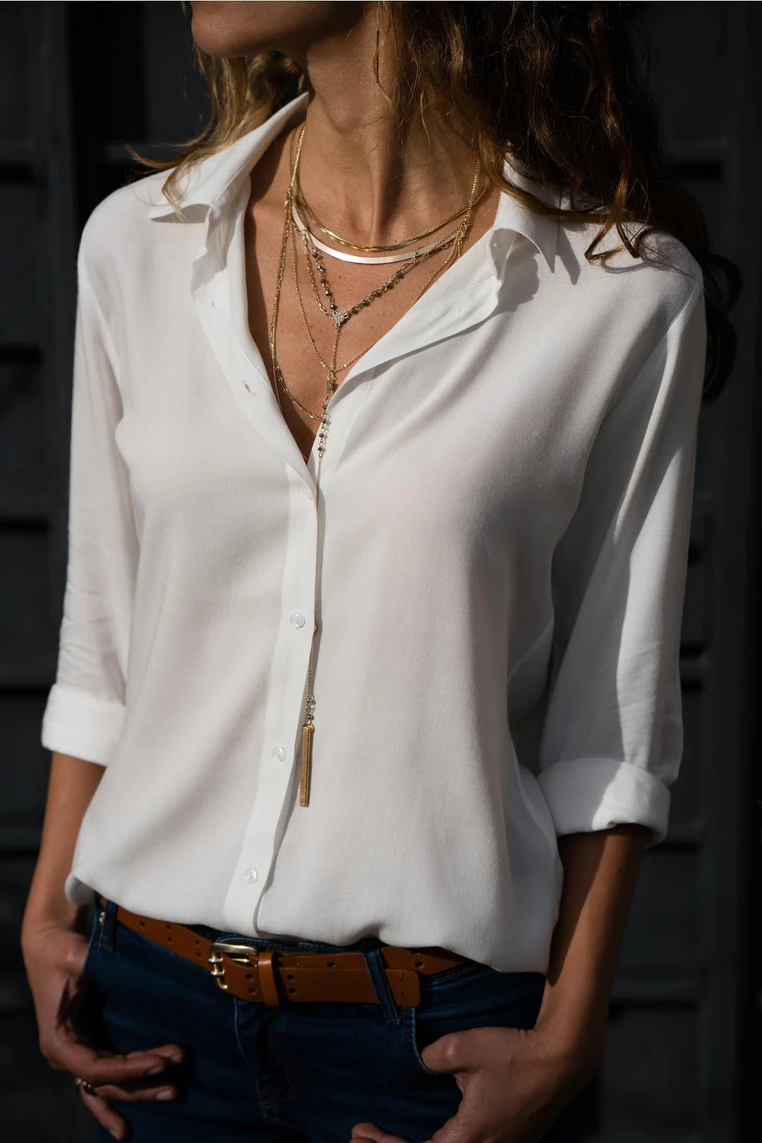 Solid Color Long-sleeved Shirt