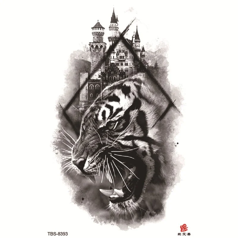 Sdrawing Temporary Tattoo Sticker Forest Lion Tiger Flash Tattoos Women Skeleton Skull Bodi Art Arm Fake Tatoo Men Body Woman