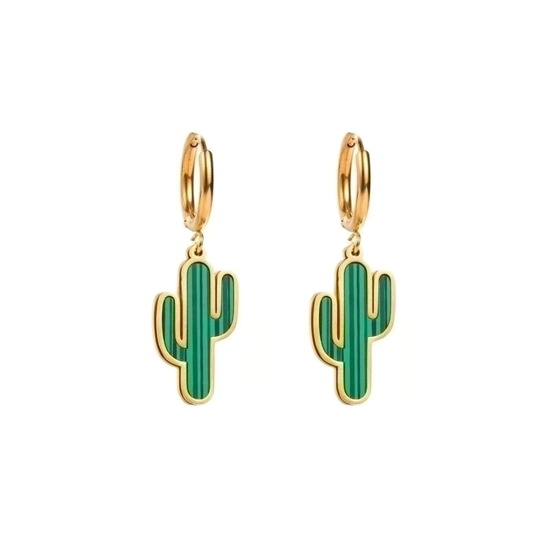 1 Pair Elegant Luxurious Cactus Leaf Heart Shape Hollow Out Inlay 304 Stainless Steel Pearl 18K Gold Plated Drop Earrings