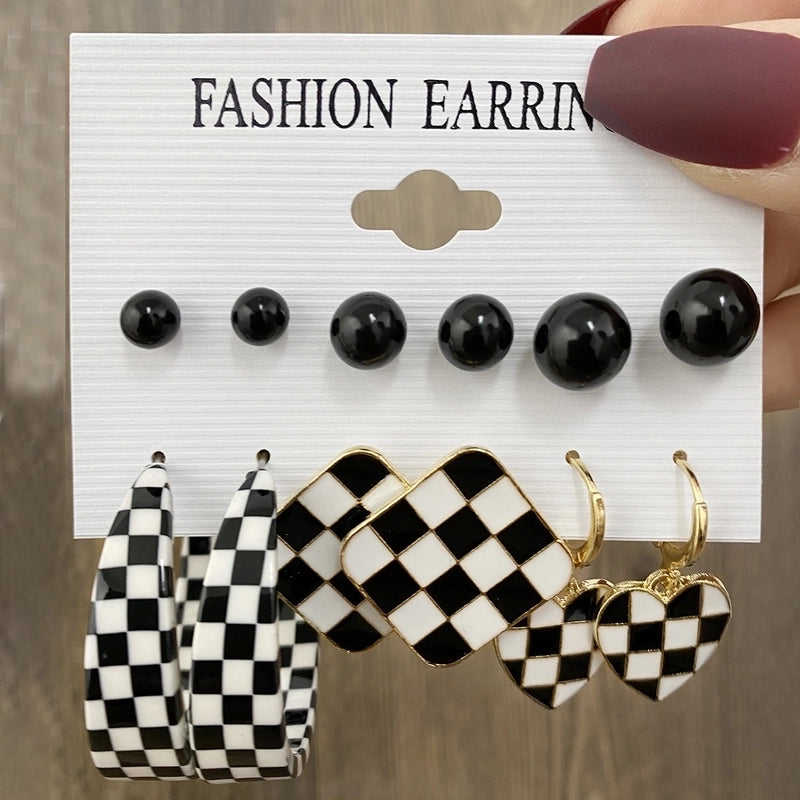 Hot Sale Retro Gold Geometric Ladies Earrings Set Fashion Pearl Earrings Earrings Diamond