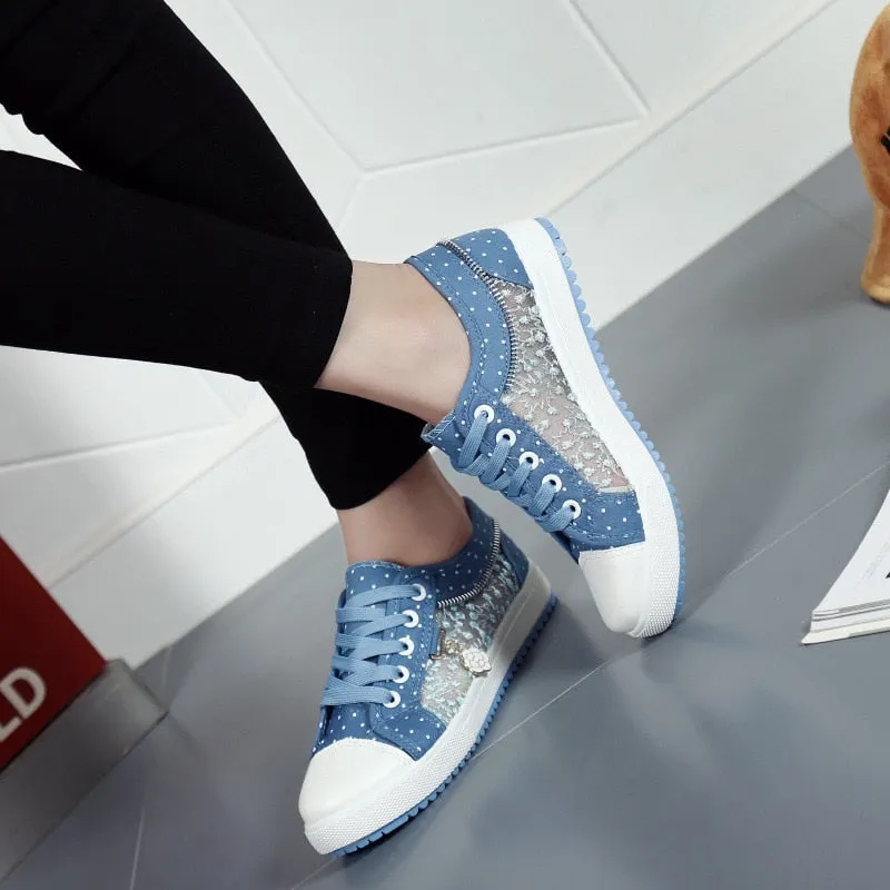 Back to college Women's Casual Shoes Summer Fashion Low Top Women's Sneakers Hollow Out Breathable Mesh Low Female Casual Canvas Shoes