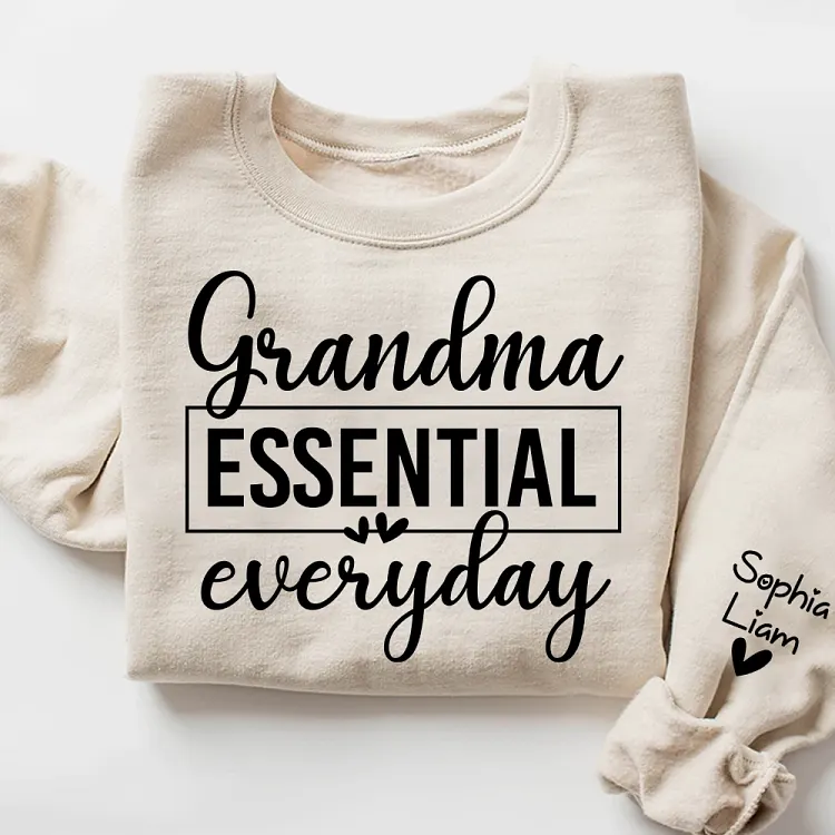 Grandma Essential Sweatshirt, Personalized Grandkids Names Shirt, Custom Grandmother Gift for Birthday Christmas from Children and Grandchildren