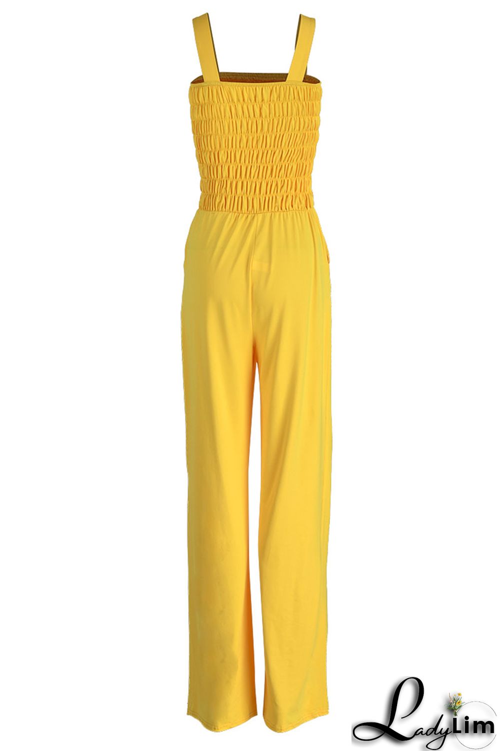 Yellow Street Solid Split Joint Fold Spaghetti Strap Straight Jumpsuits