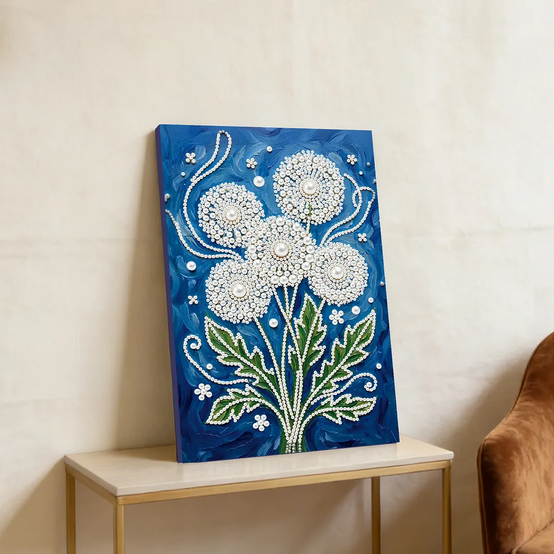 Dandelion Vase DIY Pearl Painting Art Kits With Frame Pearl Gem Paintings Picture Arts Craft 20x30cm for Adults Beginners Home Wall Decor