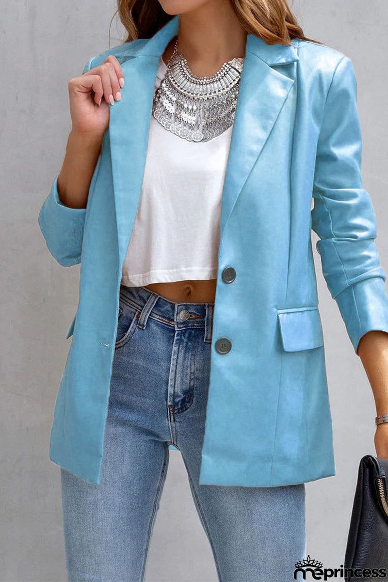 Casual Street Solid Patchwork Buckle Turn-back Collar Outerwear