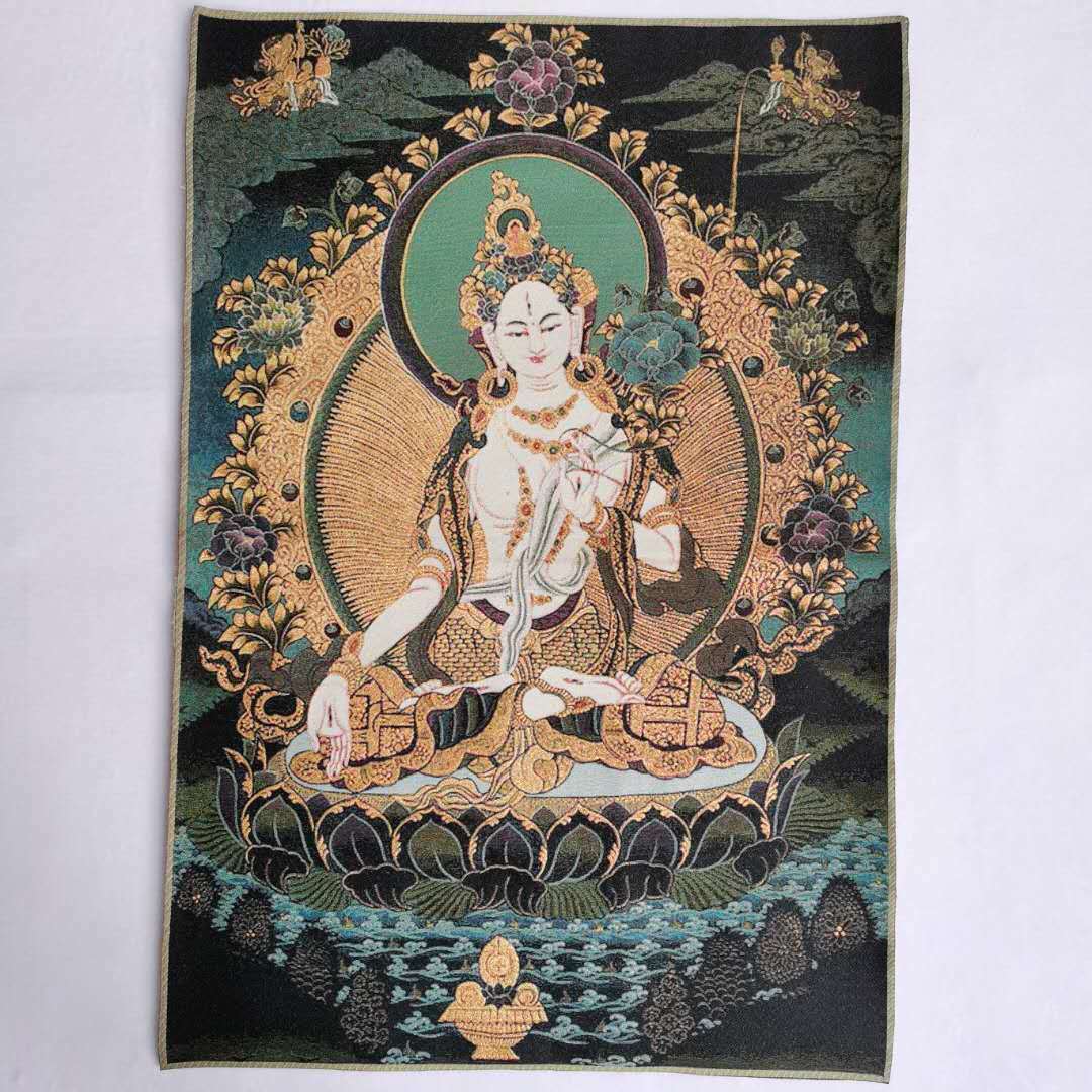 36" Tibet Tibetan Cloth Silk White Tara Guanyin Kwan-yin Tangka Thangka Mural
