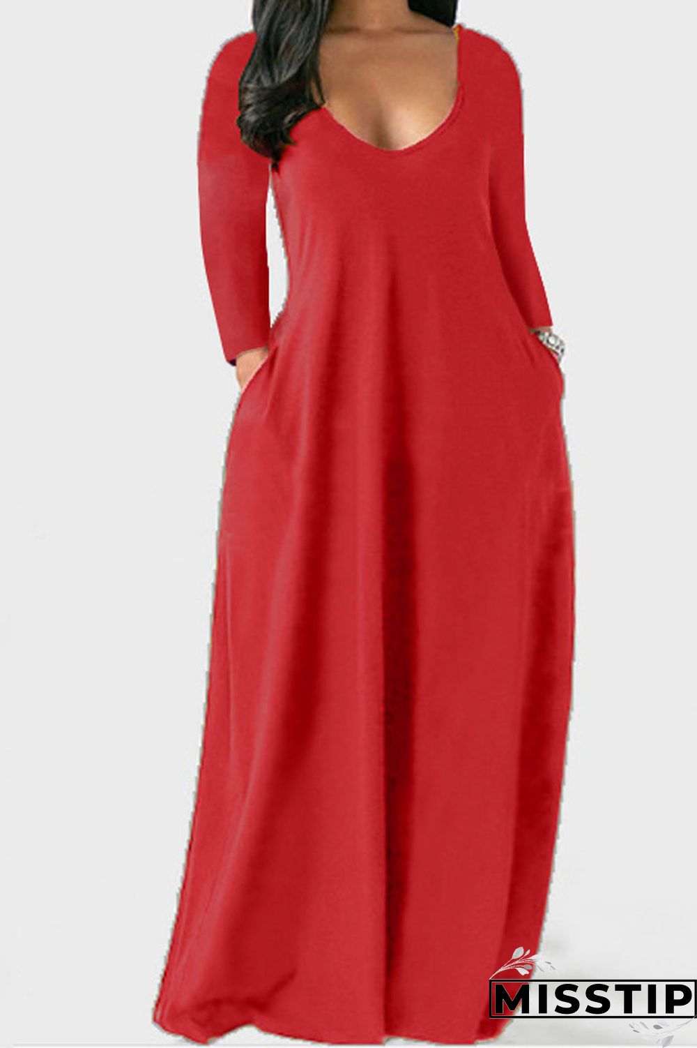 Black Casual Solid Patchwork V Neck Straight Dresses