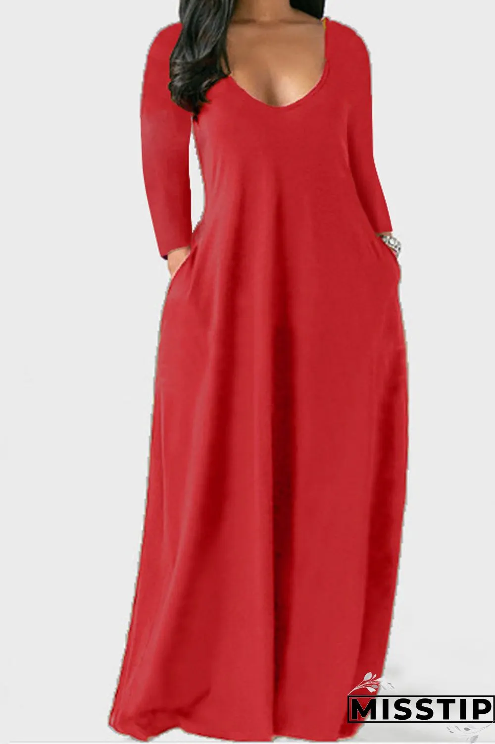 Black Casual Solid Patchwork V Neck Straight Dresses