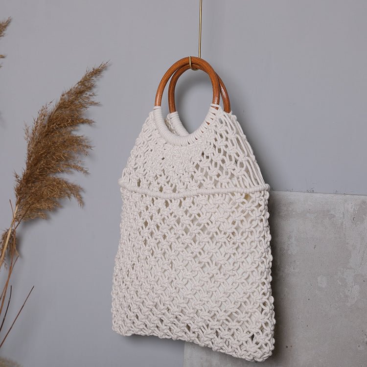 Rattan Handle Hollow Cotton Thread Bag