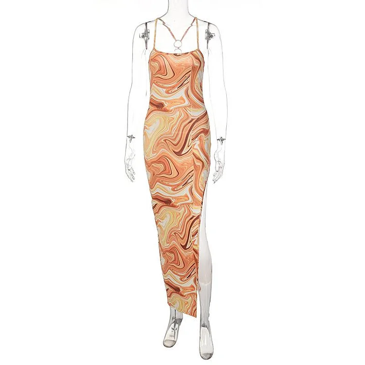 Promsstyle Tie dye halter neck deep slit  party dress Prom Dress 2023
