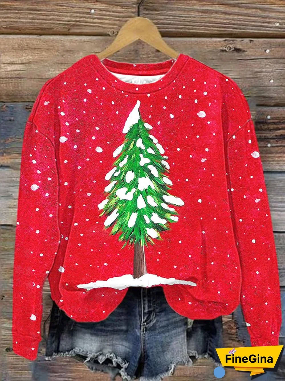 Women's snowy Christmas tree print sweatshirt
