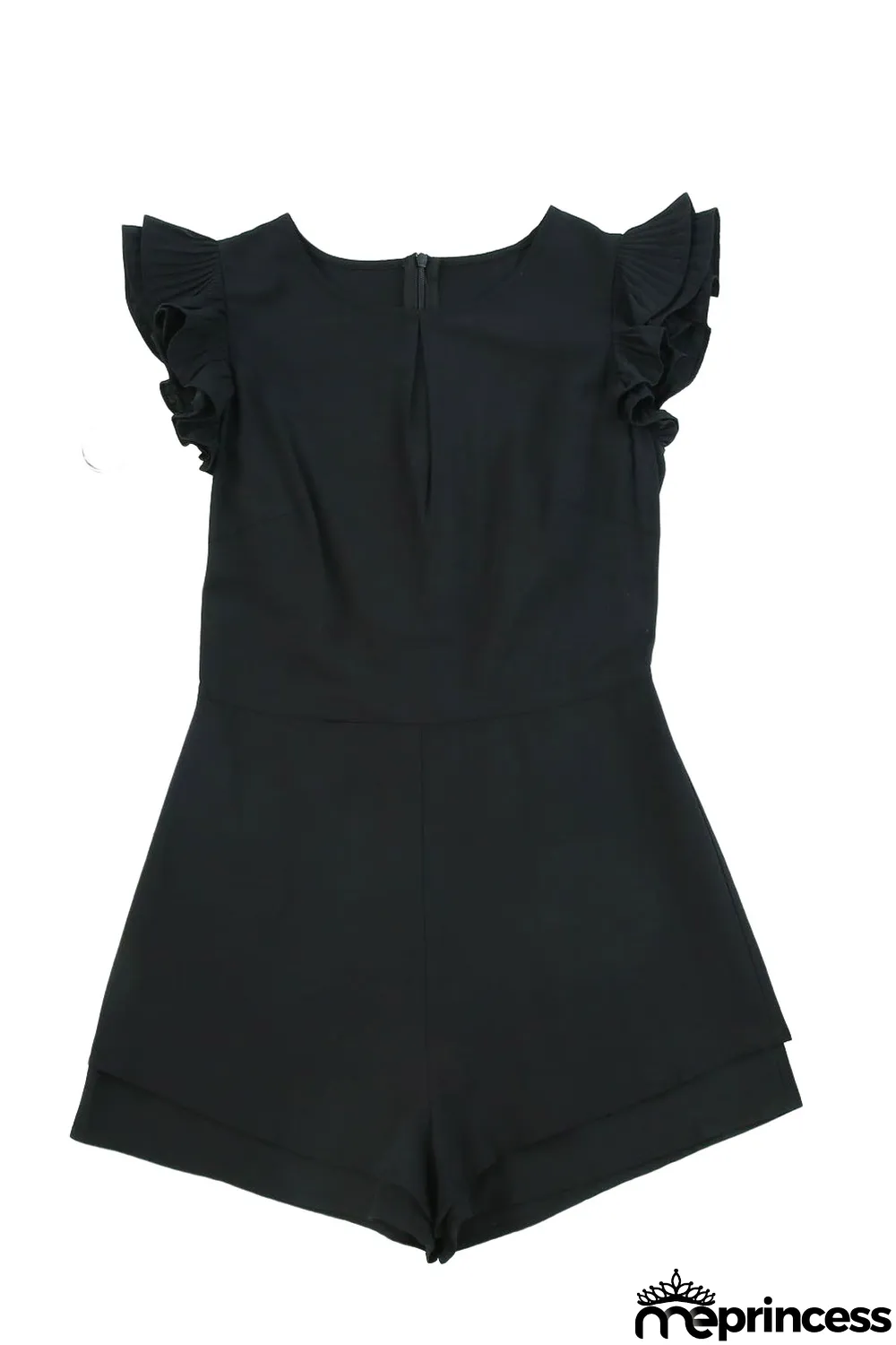 Black Ruffle Sleeves Solid Romper