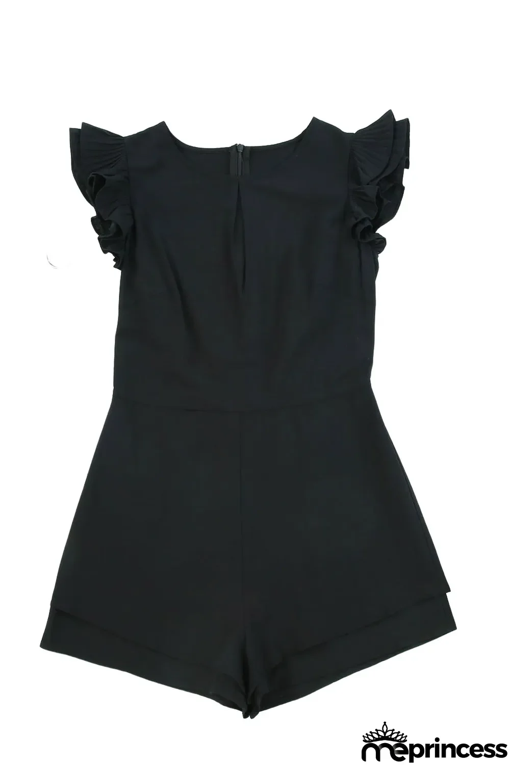 Black Ruffle Sleeves Solid Romper