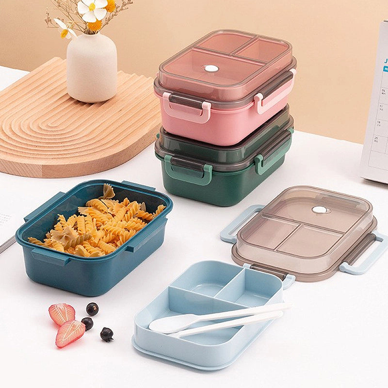Double Lunch Box Sealed Commuter Partition Bento Box Microwave Heating For Students Meal Meal Box With Tableware