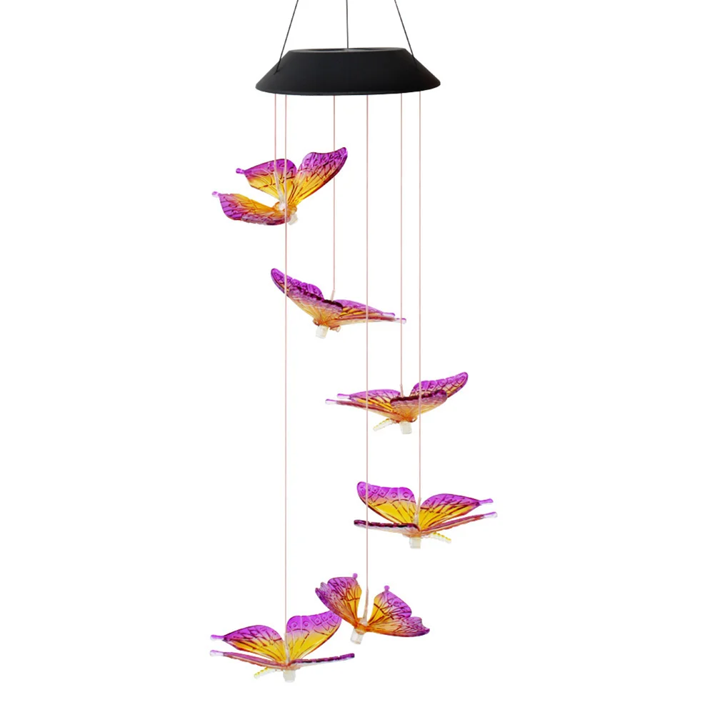 LED Solar Wind Chime Butterfly Light Color Changing IP65 Hanging Lamp (B)