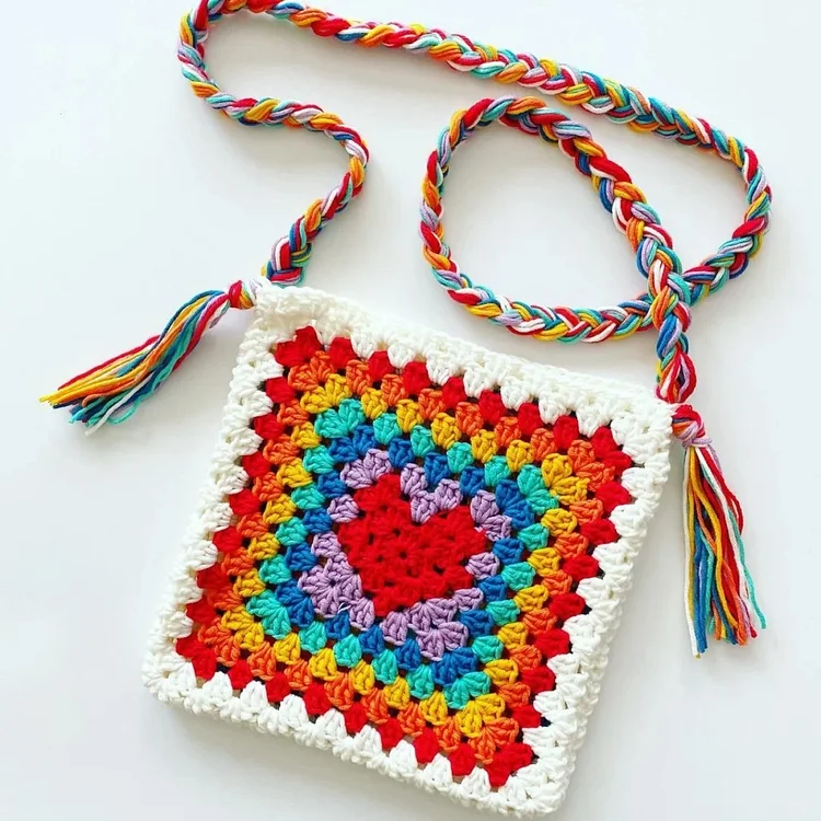 Lulusnow Handmade Rainbow Love Crochet Bag