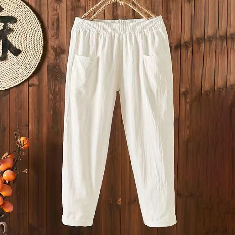 VChics Vintage Pockets Comfy Cotton Linen Pants