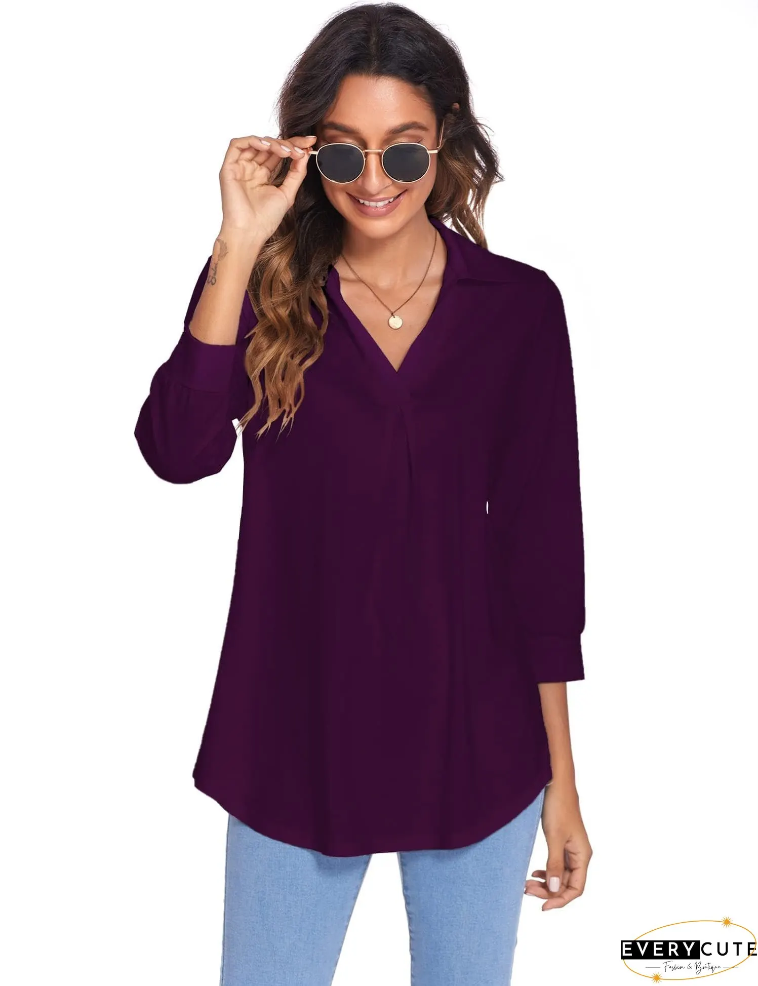 Plus Size V Neck Blouse
