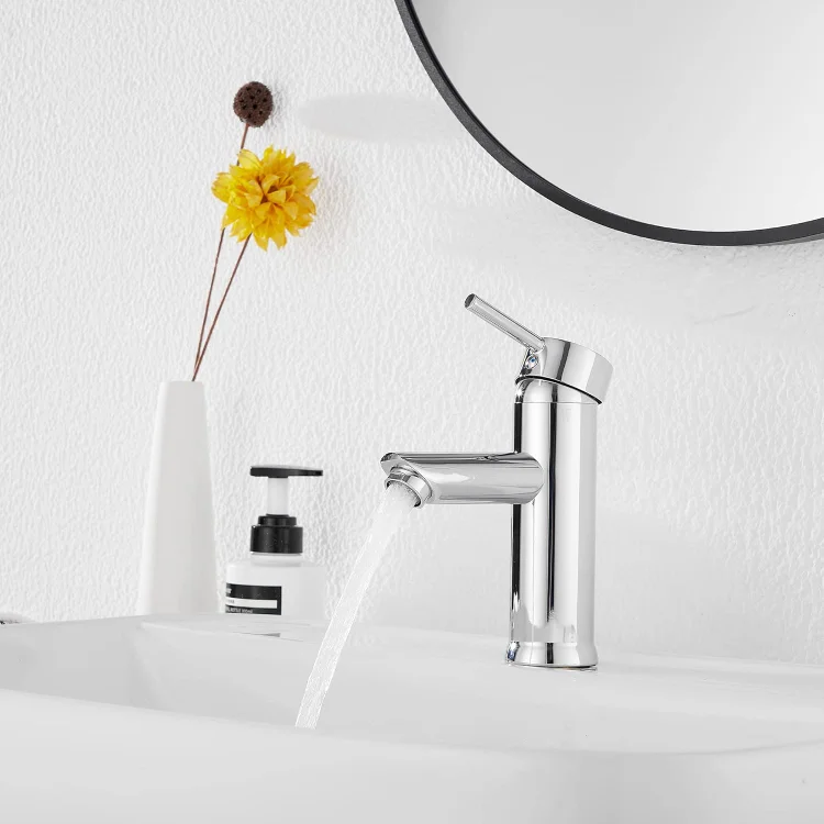 Single Handle 1 Hole Faucets Bathroom Sink Stainless Steel Bathroom Vanity Faucet Matching Pop Up Drain with Overflow Washingroom Faucet