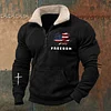 Men's Casual Retro American Freedom Print Stand Collar Long Sleeve Sweatshirt