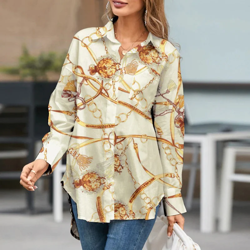 Classy Tassel and Chain Print Long Sleeve Blouses